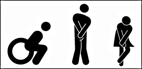 Man Woman Handicapped bathroom Signs Dancing in Place